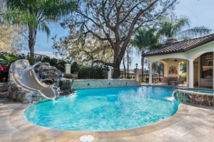 Beautiful in-ground pool with slide and waterfall